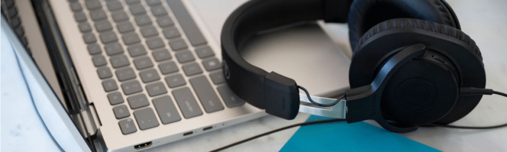 headphones and laptop